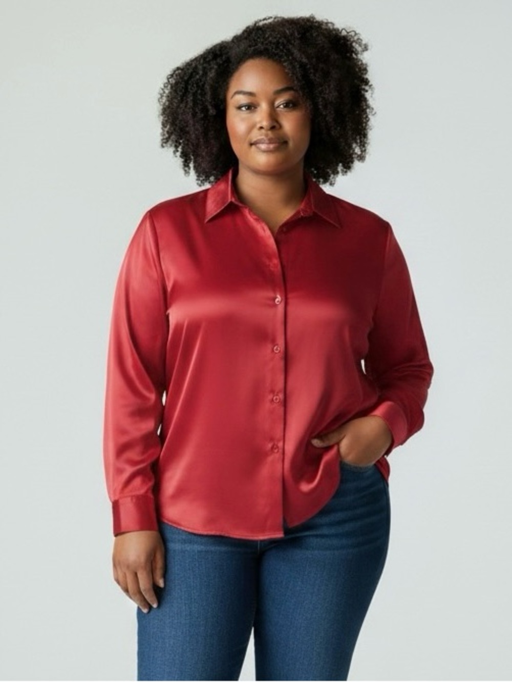 Villager Signature Metallic Red Button down Blouse
